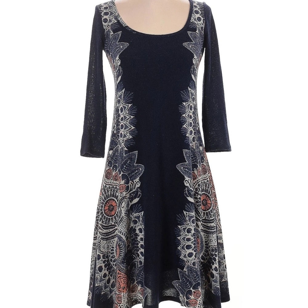 Maeve‎ Navy and Cream Long Sleeve Dress
